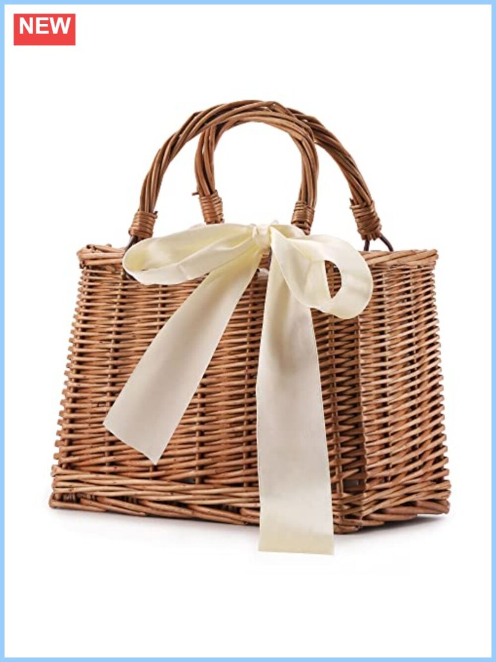Rattan Woven Wicker Tote Handbag Hand-Knitted Summer Beach Purse